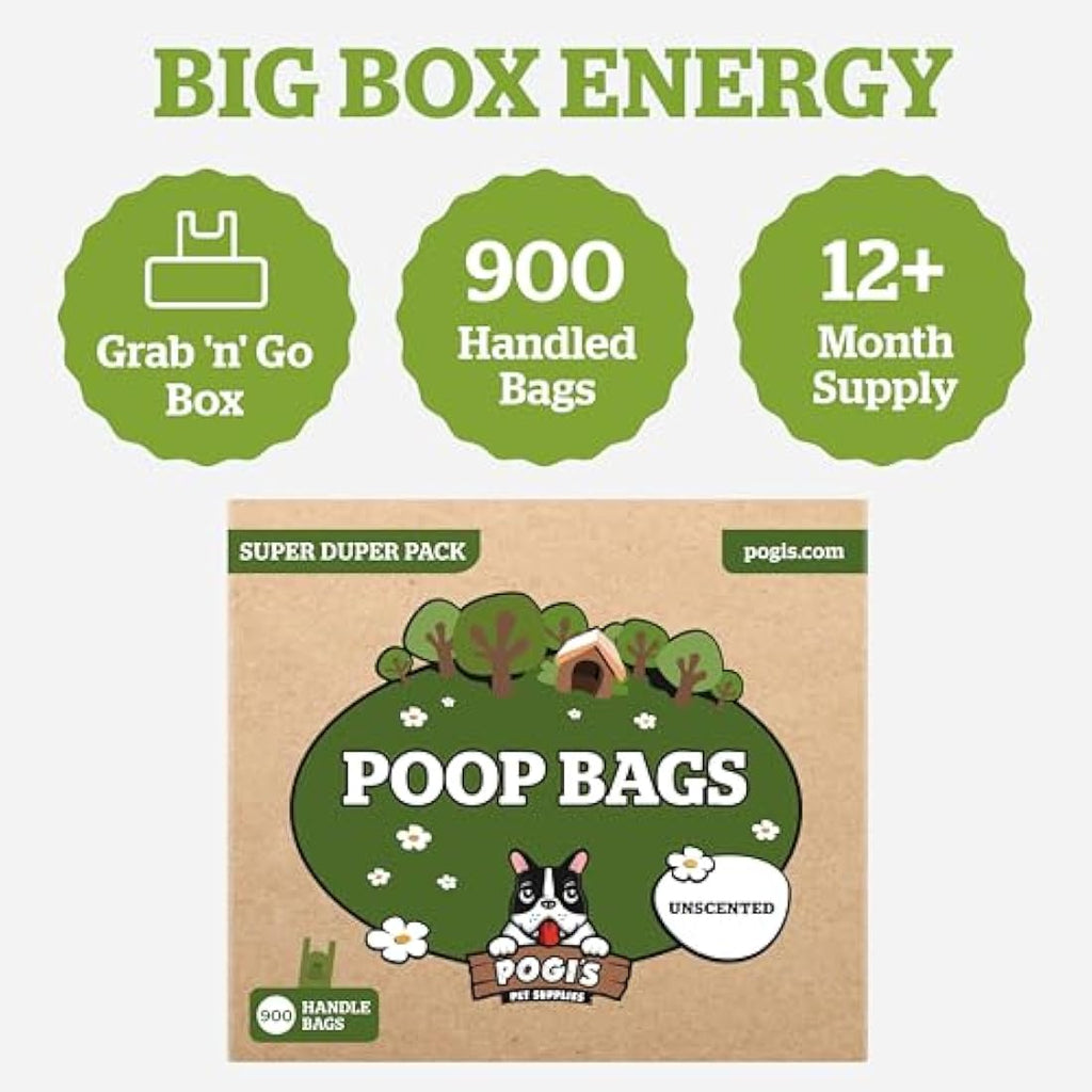 Pogi’s Dog Poo Bags with Handles – Extra Thick Unscented, 900-Count