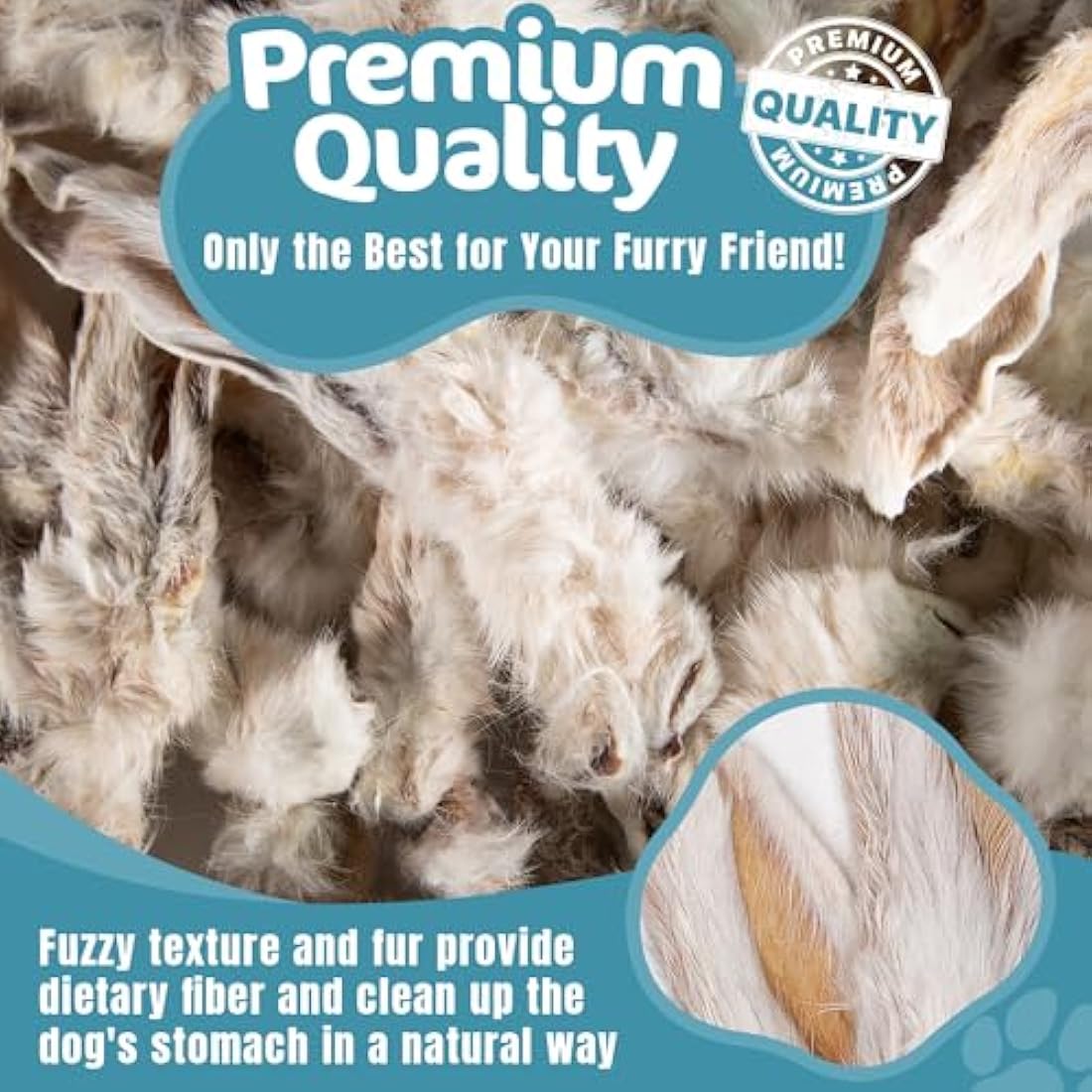 Jolof Store Rabbit Ears with Fur – 1kg Natural Hypoallergenic Dog Treats