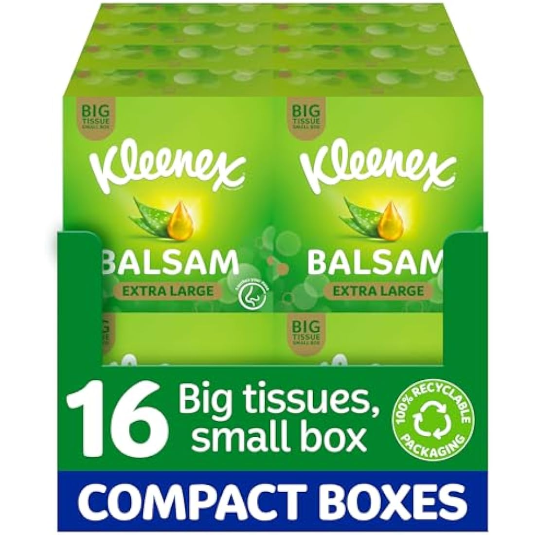 Kleenex Balsam Extra Large Tissues | Aloe Vera & Vitamin E | 16 Boxes