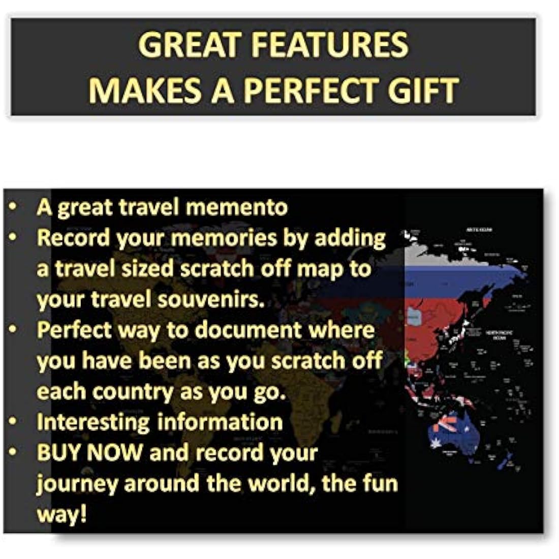 Global Walkabout Scratch Off World Map Poster with Flags - Black A3 Size
