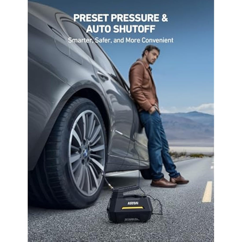 AstroAI Portable Tyre Inflator – 12V DC Air Compressor with Digital Gauge