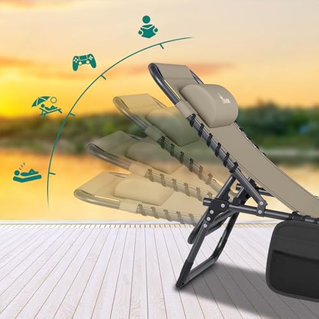 YITAHOME Folding Sun Lounger Set of 2 | 4-Position Adjustable – Khaki