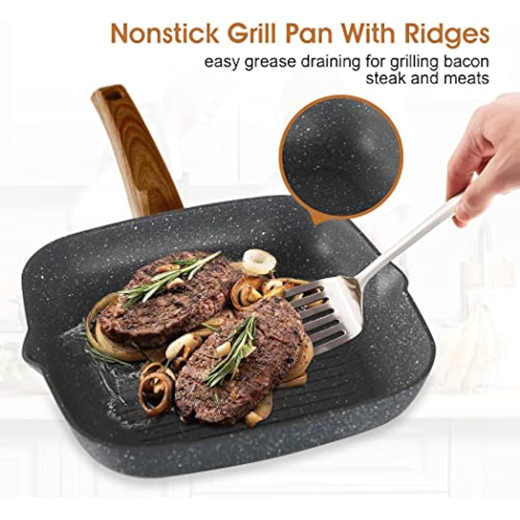 Kitchen Academy 17-Piece Nonstick Induction Cookware Set – Black Granite