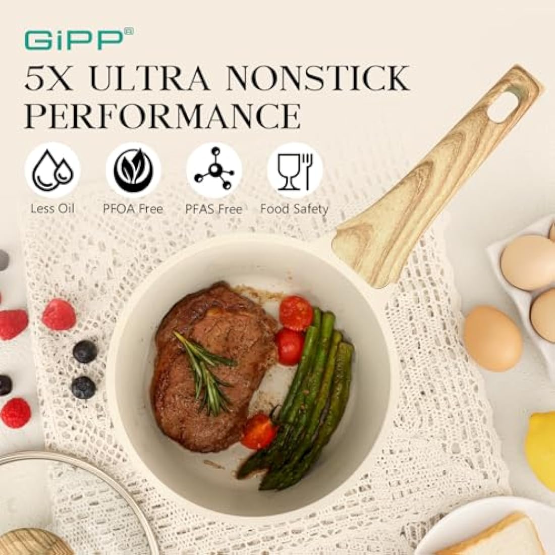 GiPP Nonstick Granite Sauce Pan with Lid – 3.6L Induction Pot, White