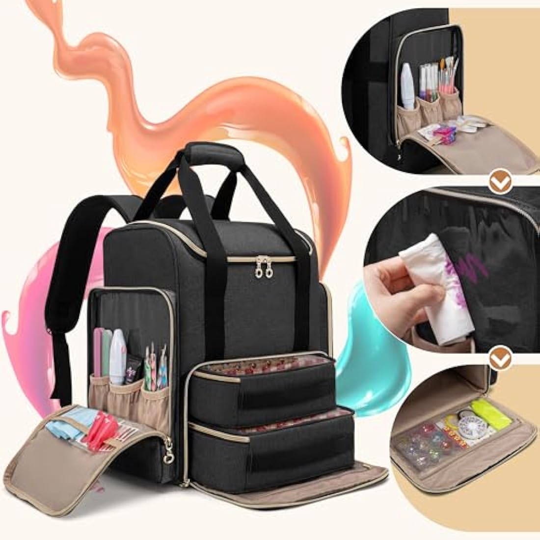 Luxja Nail Polish Backpack | Holds 70 Bottles & Lamp | Black Organizer