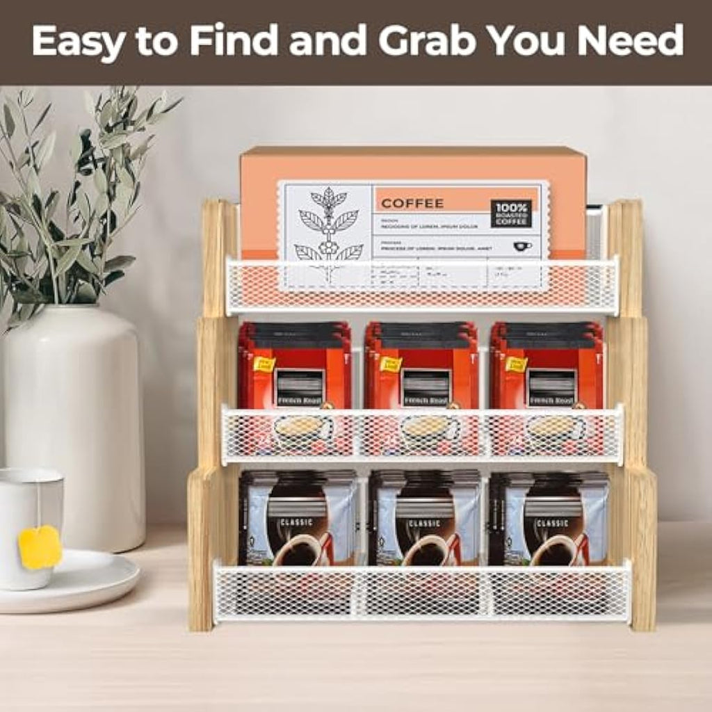 THYGIFTREE 3-Tier Wood Tea Bag Organizer | 180 Bag Kitchen Storage