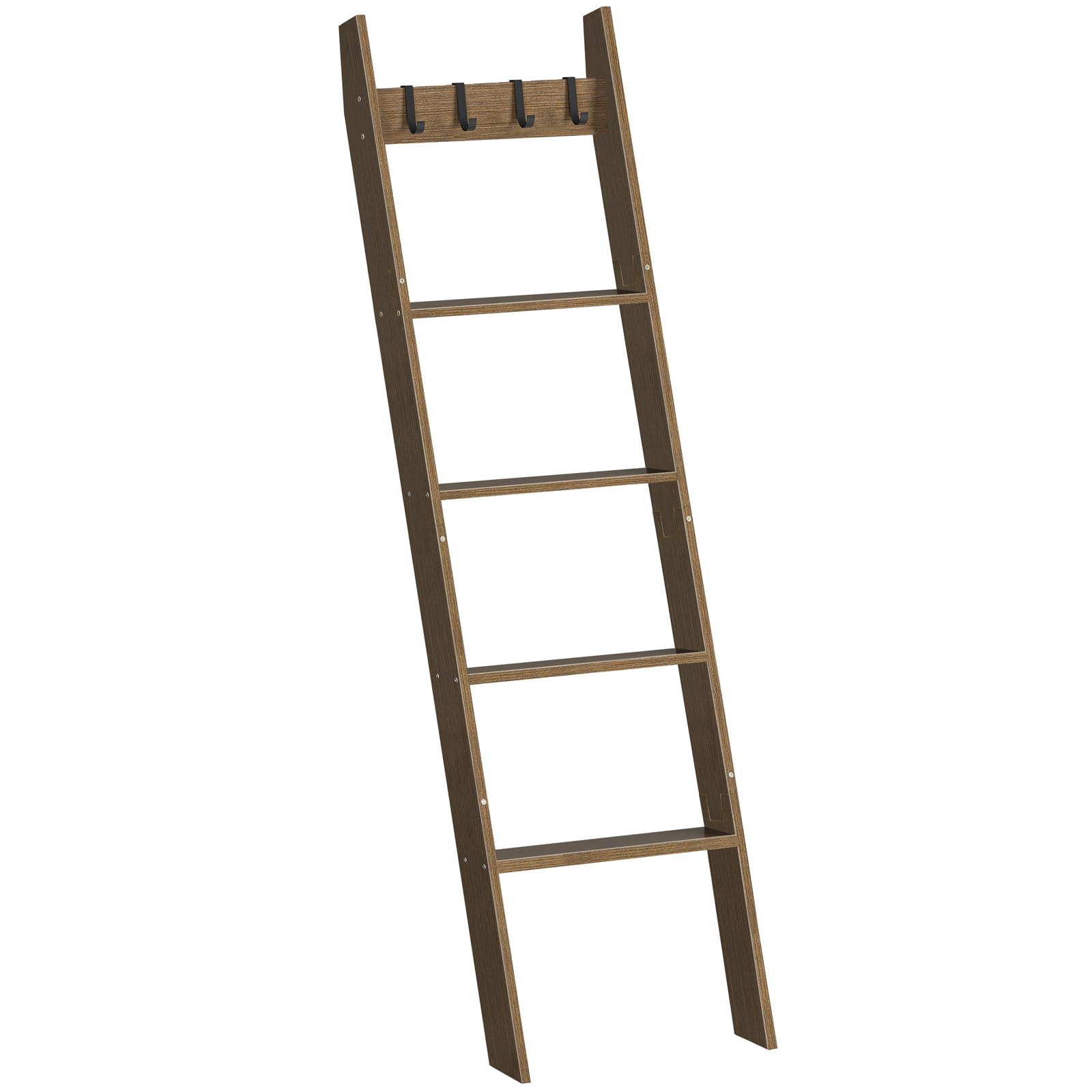 HOOBRO 5-Tier Bamboo Blanket Ladder – Wall Leaning Towel Rack, Mocha