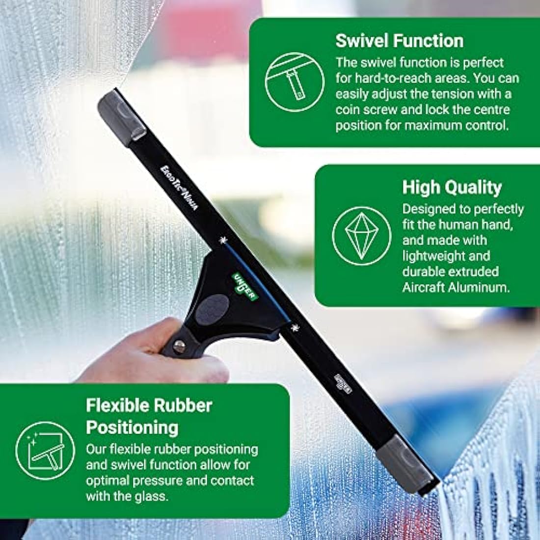 Unger ErgoTec NINJA Window Squeegee 45cm – Professional 40° Aluminium