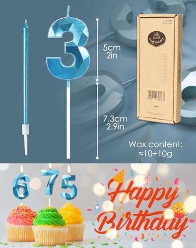 Blue 13th Birthday Candles – Number 13 and Long Stick Set