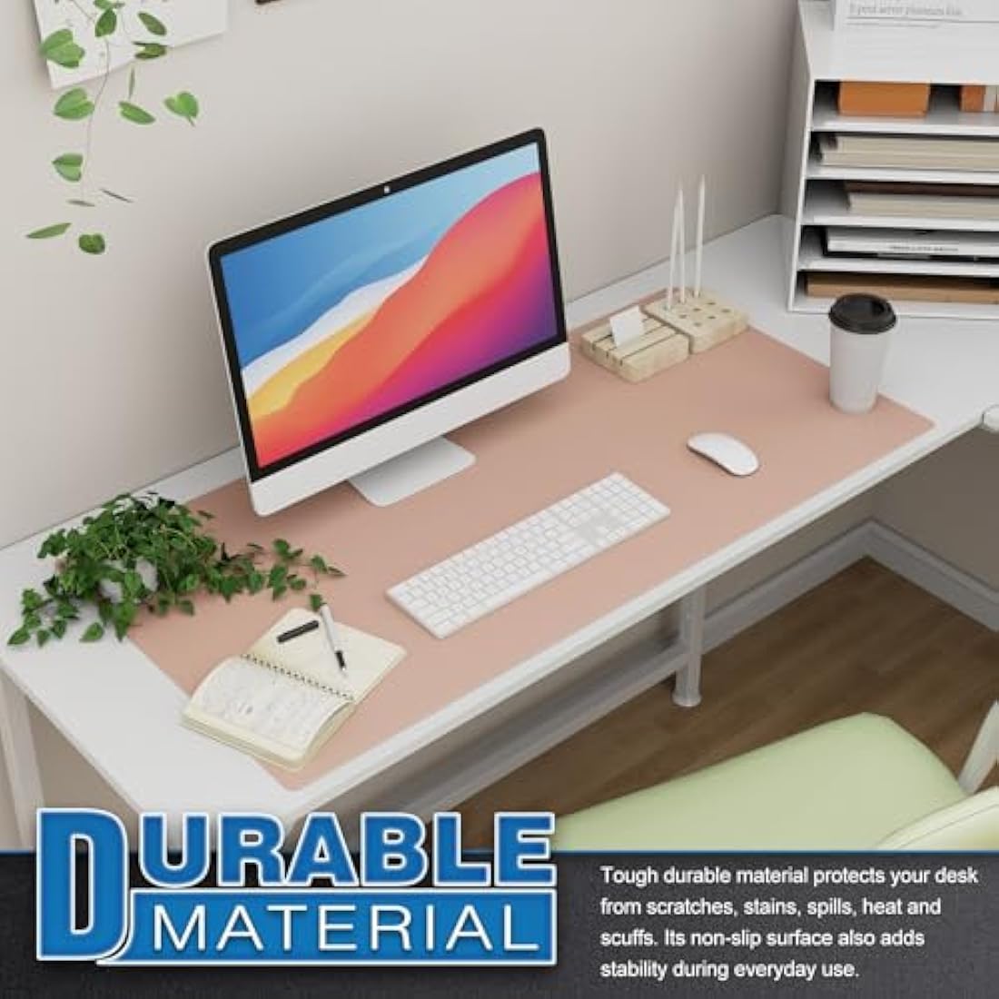 K KNODEL Leather Desk Mat | Dual-Sided Waterproof Office Pad, Pink