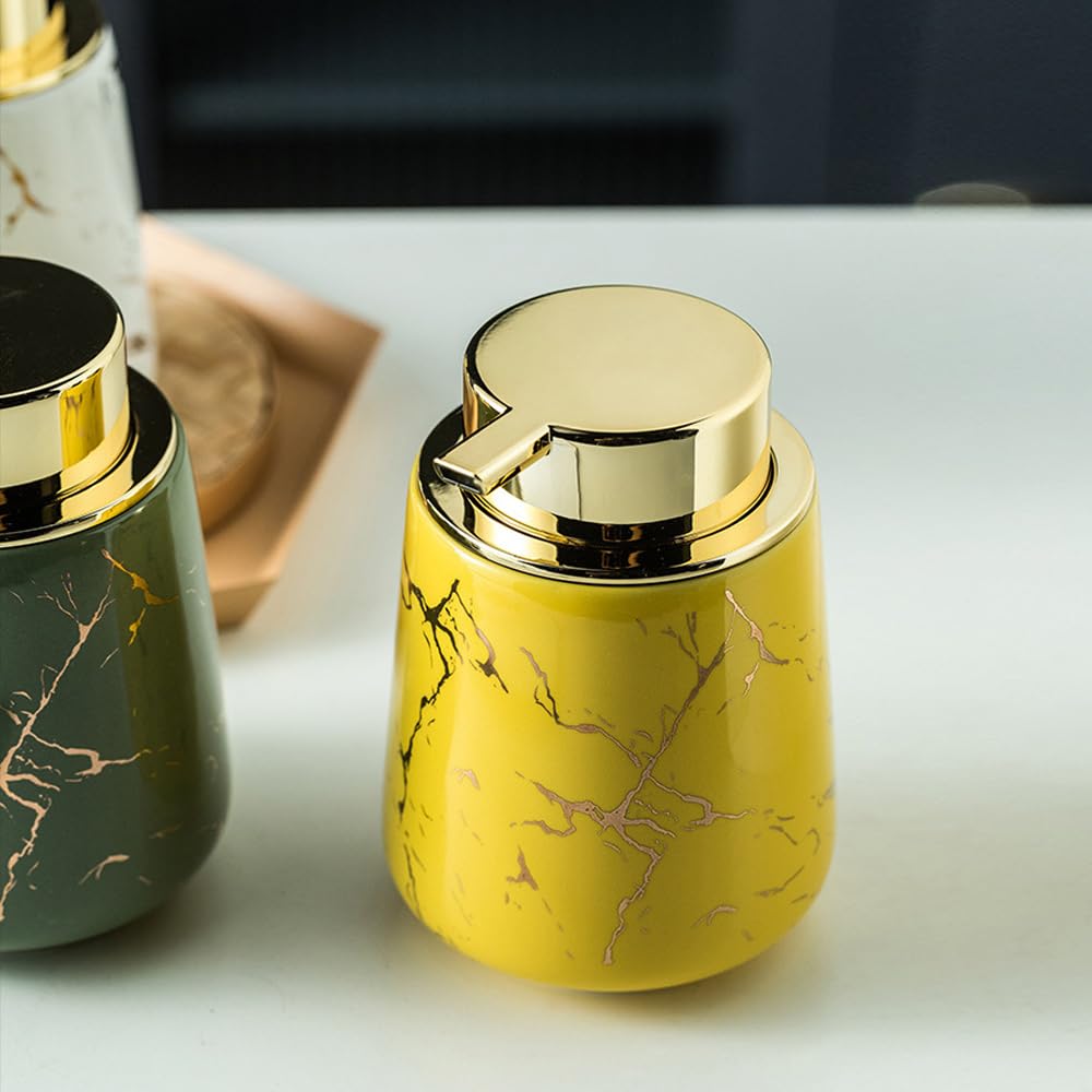Marble Foam Soap Dispenser for Bathroom, Chic Ceramic BottleYellow