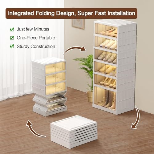 6-Tier Foldable Shoe Storage Cabinet | Clear Magnetic Doors