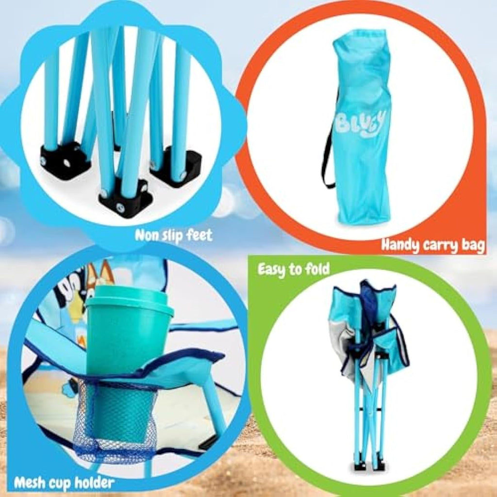 Bluey & Bingo Kids Folding Camping Chair with Cup Holder & Bag