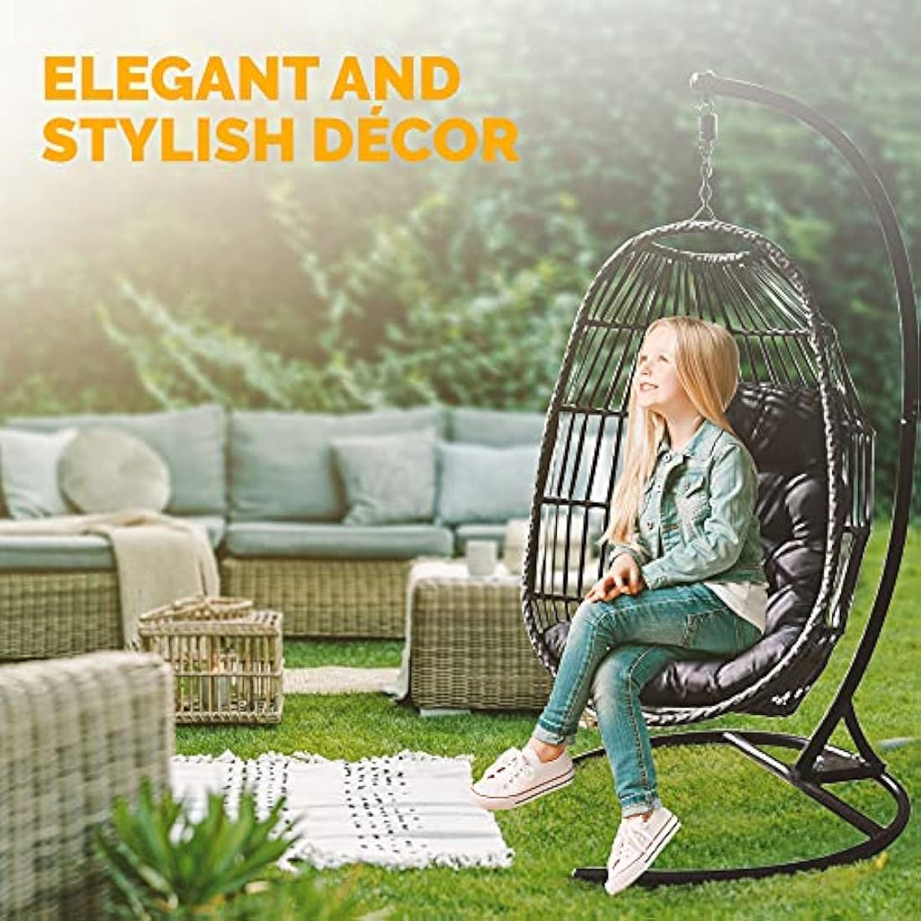 SEDOL Foldable Hanging Egg Chair with Stand | Grey Rattan Swing Chair