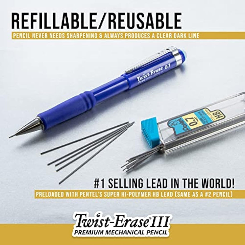Pentel Twist-Erase Mechanical Pencil, 0.5mm, Black, Pack of 12 | QE515A