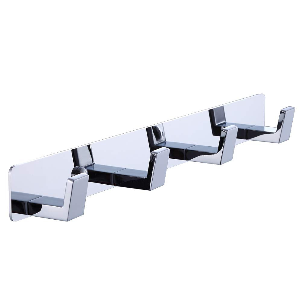 BOOKARROW Chrome Bathroom Towel Hooks | 4-Pack Wall Mount Robe Hangers