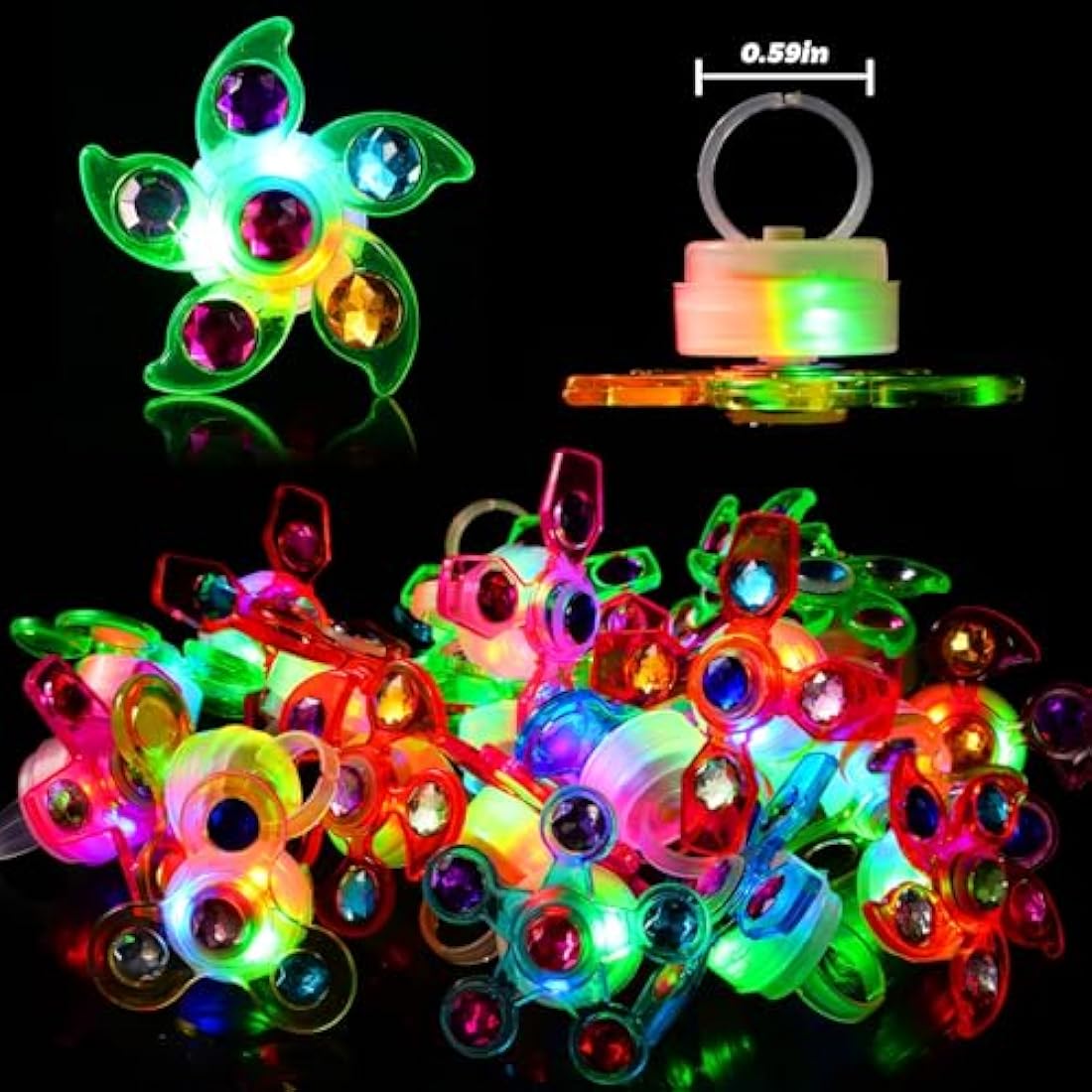Mikulala LED Light Up Fidget Spinner Rings – 24 Pack Glow Party Favours