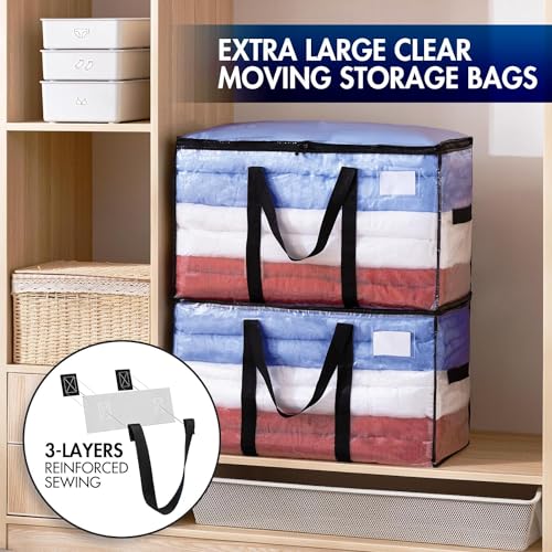 TAILI Extra Large Moving Bags | 6 Pack Clear Heavy Duty Storage Totes