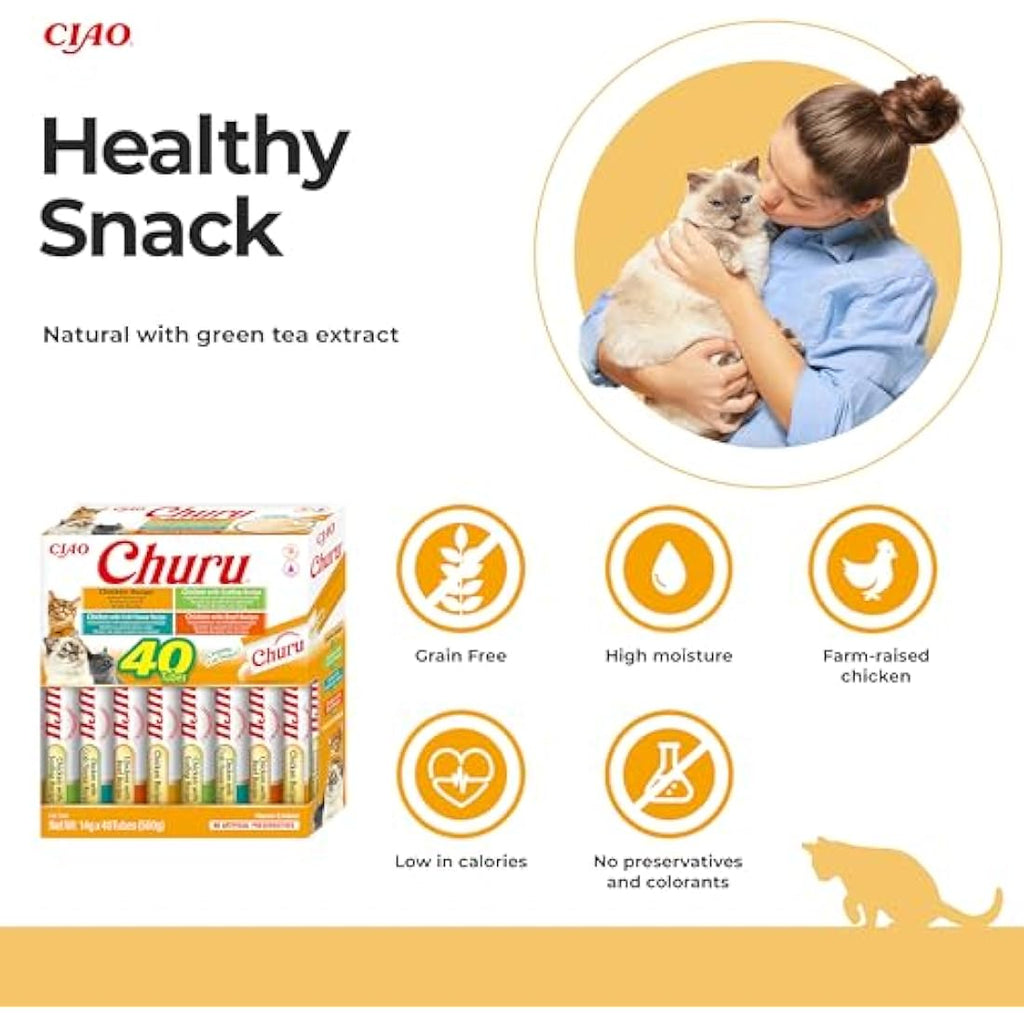 Inaba Churu Chicken Variety Cat Treats – Grain-Free Puree (40 Pack)