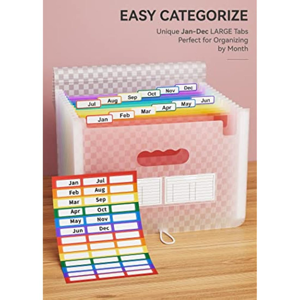 ABC life A4 Expanding File Organiser | 13 Pockets Grid Pattern - Pink