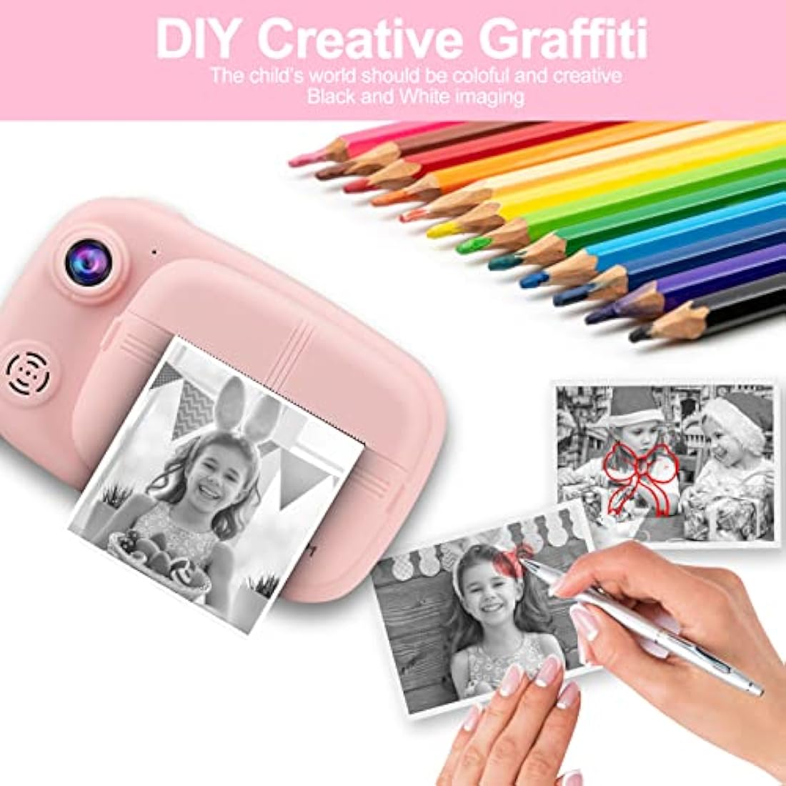 GlobalCrown Kids Instant Print Camera – 3.5" Screen 1080p Digital Video
