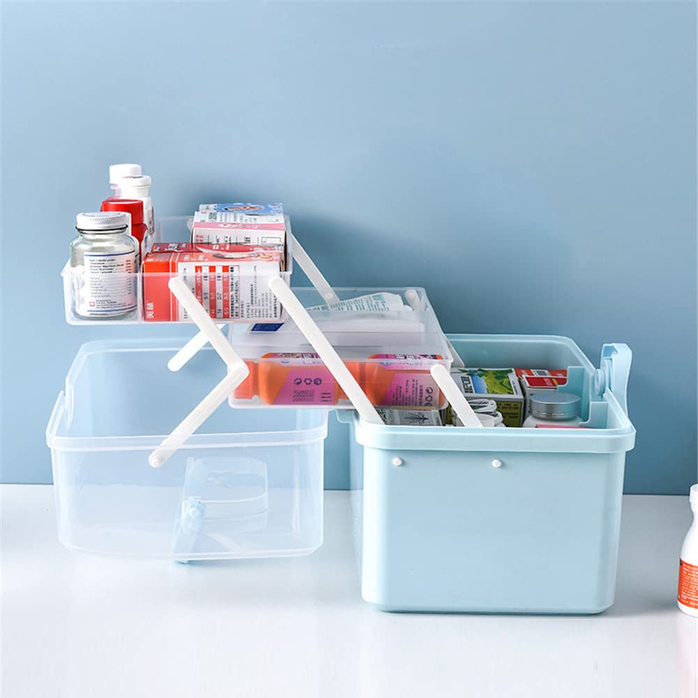 LIKEUDO 3-Layer First Aid Storage Box | Large Blue Medicine Organizer