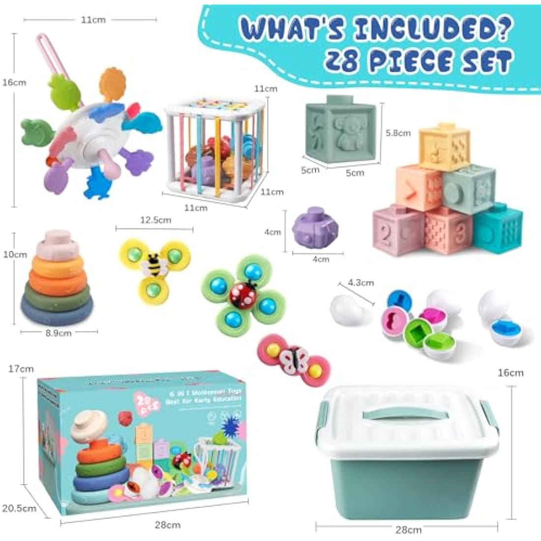 Plunack 6-in-1 Montessori Baby Toys | 28pc Sensory Stacking Set