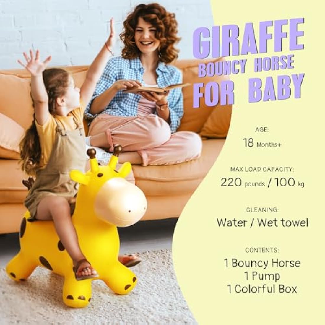 U&C Planet Inflatable Giraffe Hopper | Bouncy Ride-on Toy for Kids