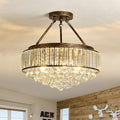 EOPSPYI Modern Crystal Chandelier – 6-Light Bronze Semi Flush Mount