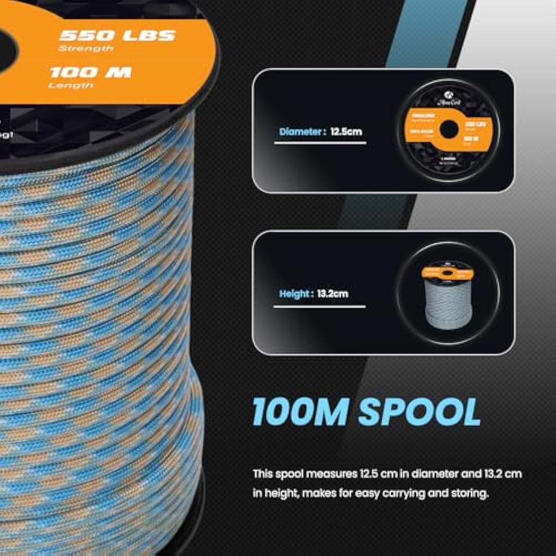 Abma Cord 550 Paracord | 100m Nylon Type III 7-Strand Rope - 4mm