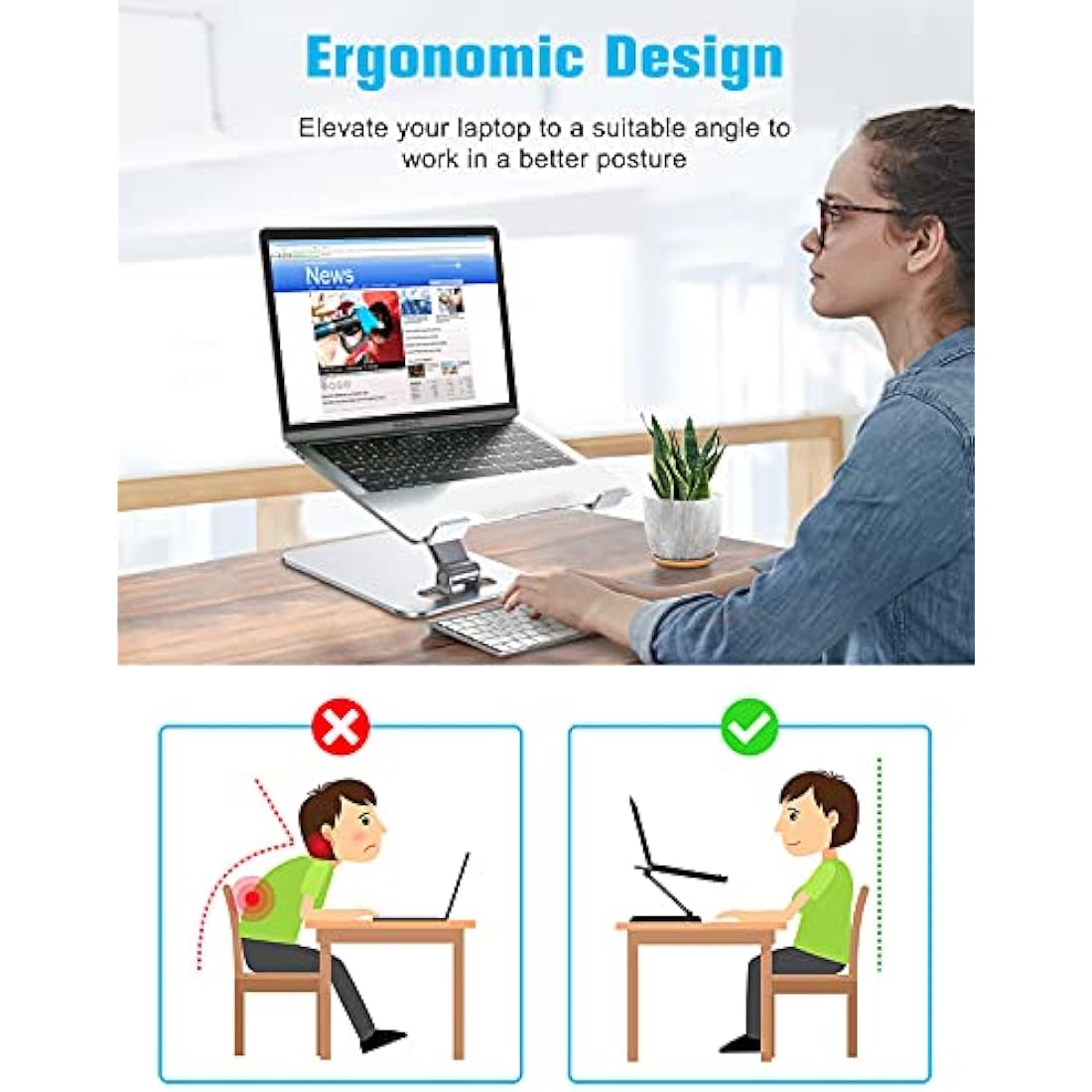 Jolof Store Laptop Stand – Ergonomic Adjustable Aluminum Riser (Silver)