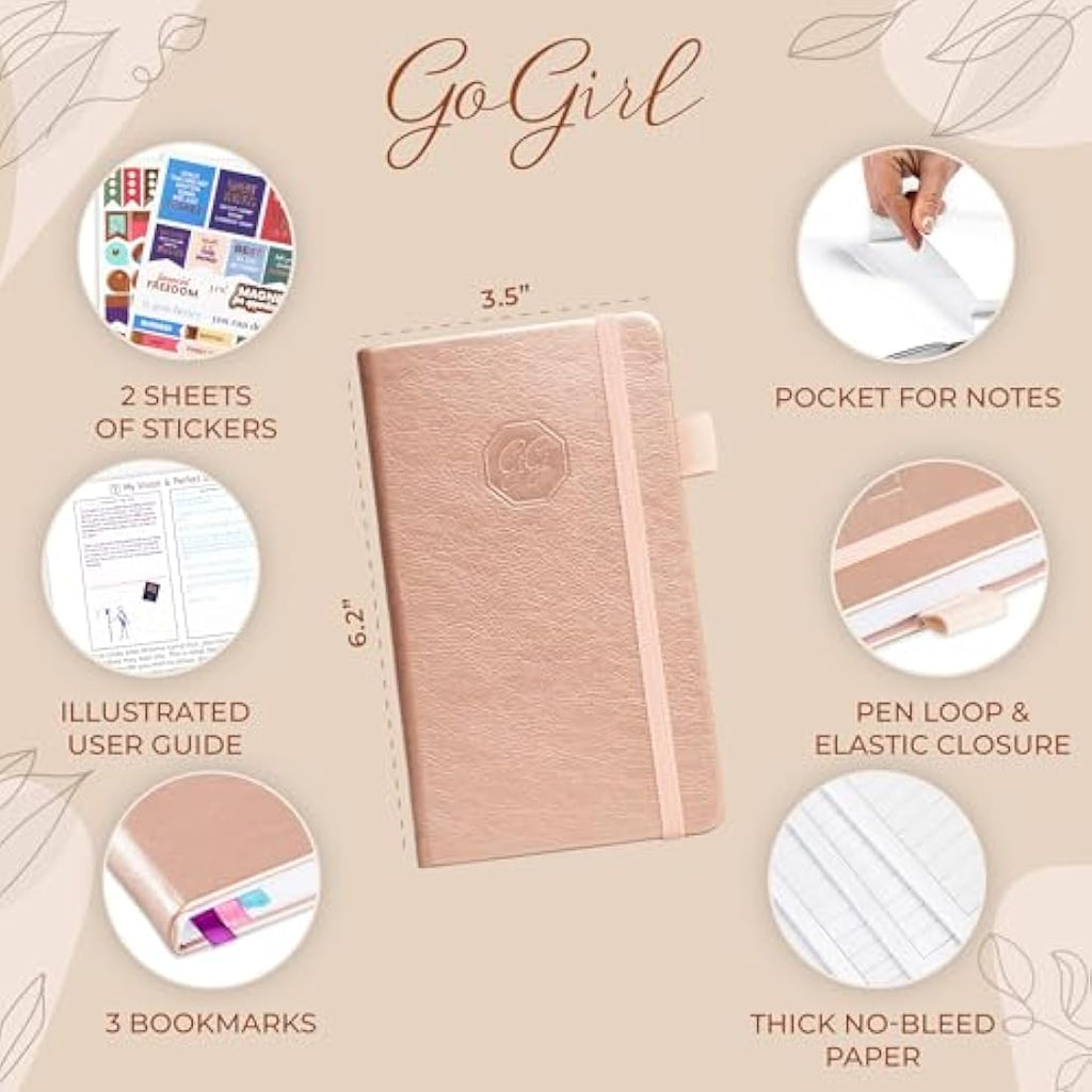 GoGirl Pocket Weekly Planner – Undated Goal Journal & Agenda, Rose Gold