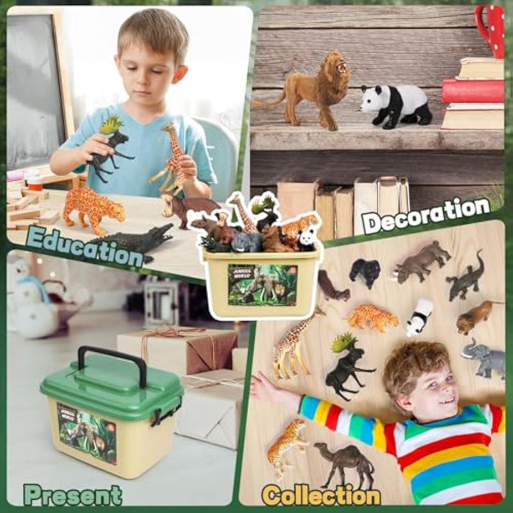 FRUSE Safari Animals Playset with Jumbo Play Mat - 12 Realistic Figurines