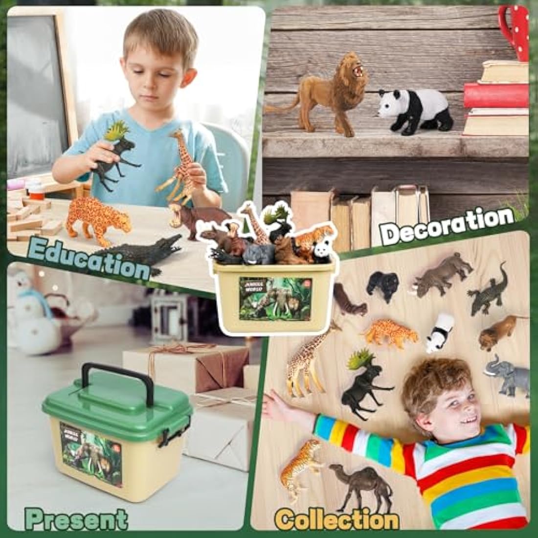 FRUSE Safari Animals Playset with Jumbo Play Mat - 12 Realistic Figurines