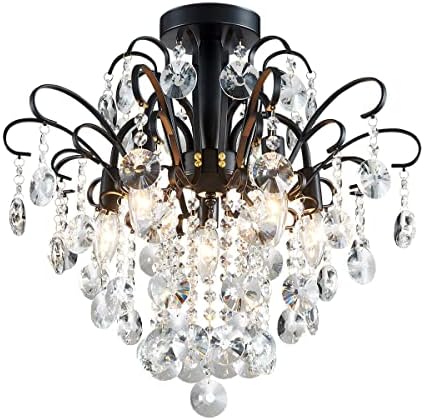 Modern Crystal Chandelier – 5-Light Black Pendant Ceiling Light