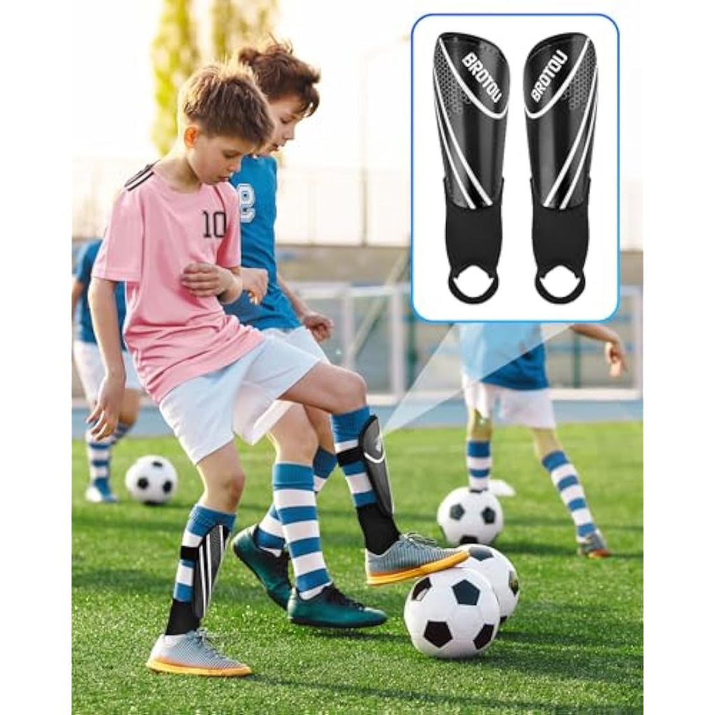 BROTOU Youth Football Shin Guards | Junior Pads with Ankle Protection