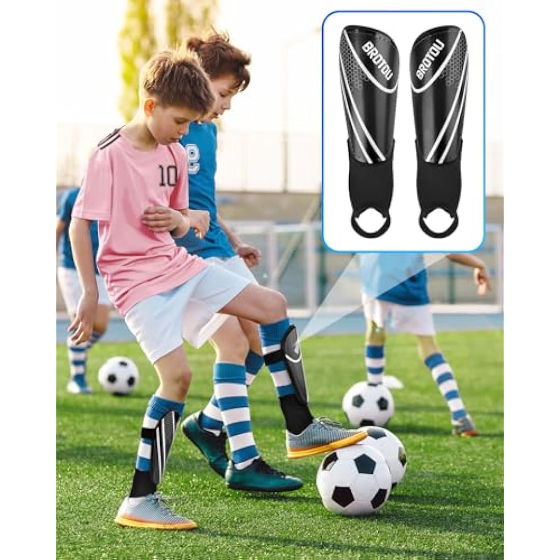 BROTOU Youth Football Shin Guards | Junior Pads with Ankle Protection