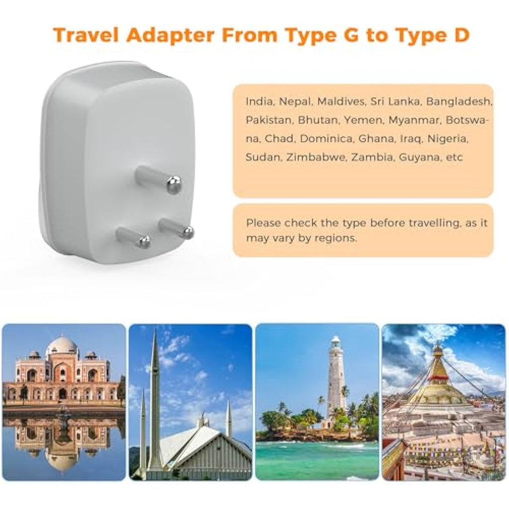TESSAN UK to India Plug Adapter (Type D) with USB C - 2 Pack |