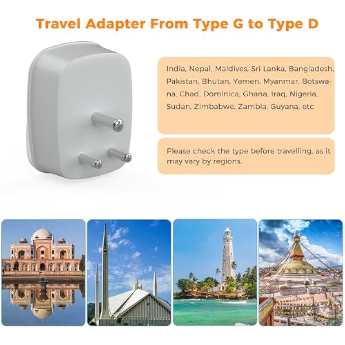 TESSAN UK to India Plug Adapter (Type D) with USB C - 2 Pack |