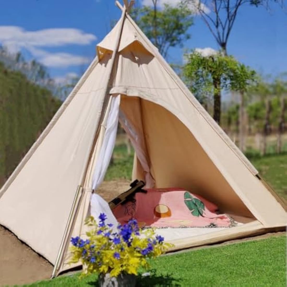Canvas Pyramid Teepee Tent – 2-3 Person Waterproof Tipi