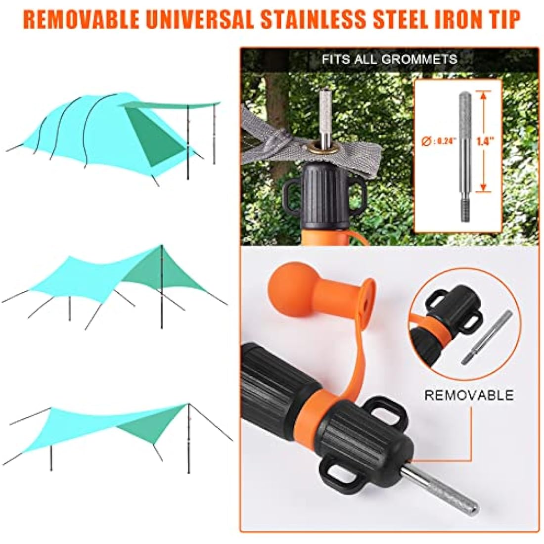 CAMULAND Telescoping Tent Poles | 110" Heavy Duty Aluminum Tarp Poles - 2PK