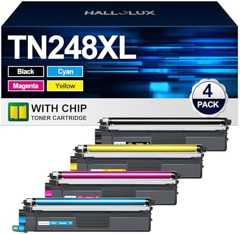 HALLOLUX TN248XL High-Yield Toner Cartridges for Brother Printers | 4 Pack