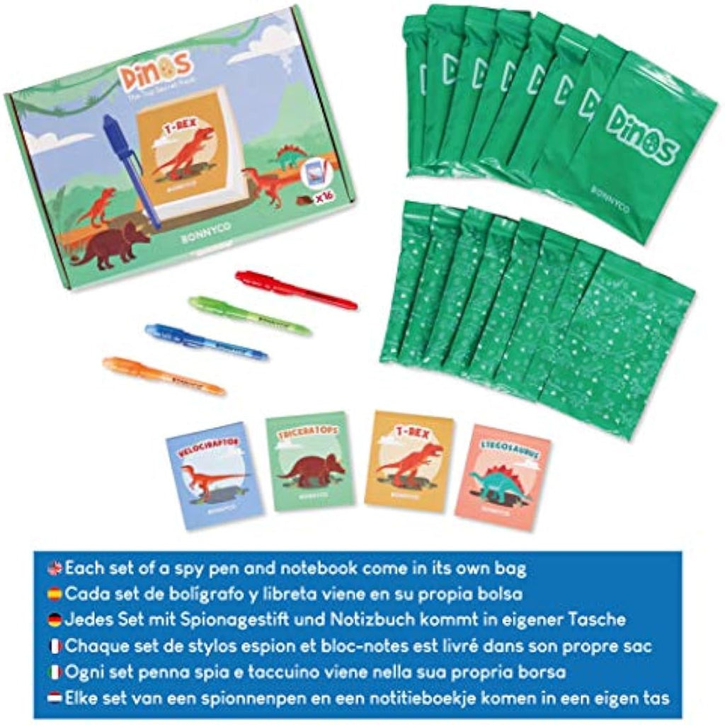 BONNYCO Invisible Ink Pen and Notebook Set | 16 Pack Dinosaur Party Favors