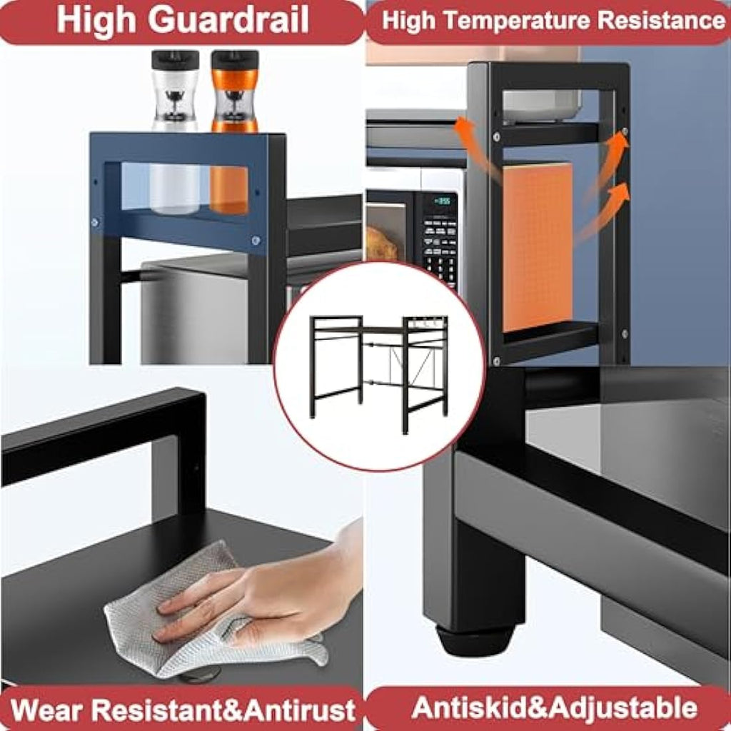 Wivico Extendable Microwave Oven Rack | 2-Tier Carbon Steel Kitchen Shelf