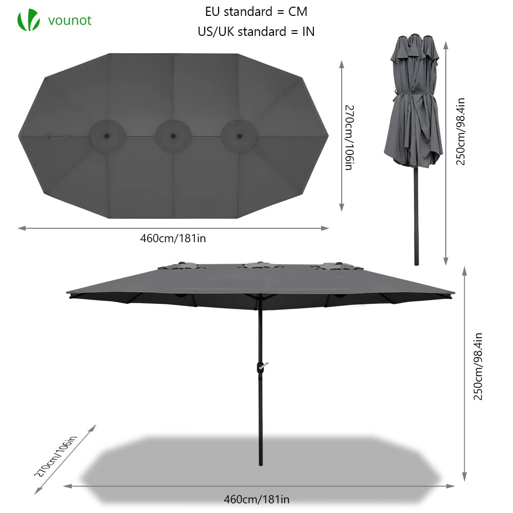 VOUNOT 4.6m Double Garden Parasol | Large Rectangular Patio Umbrella