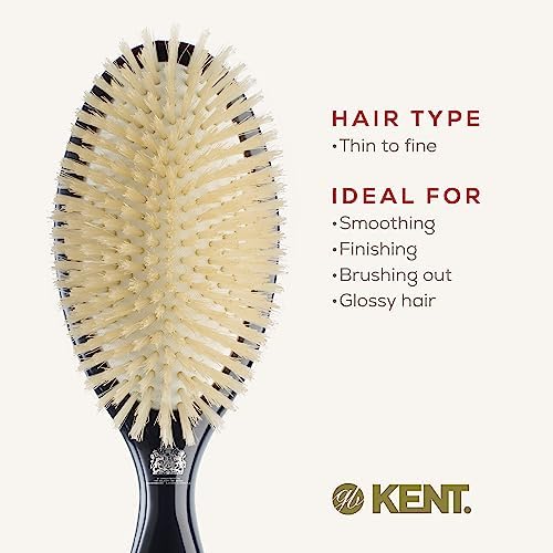 Kent CSGL Large Soft White Bristle Cushioned Hair Brush - Gentle Styling