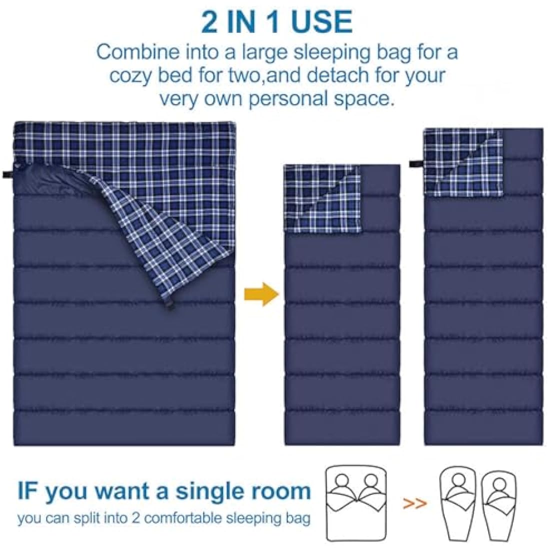 Agemore Double Flannel Sleeping Bag | Waterproof 2 Person Camping Gear