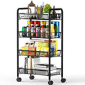 Ovicar 4-Tier Rolling Utility Cart – Metal Mesh Storage Trolley with Hooks