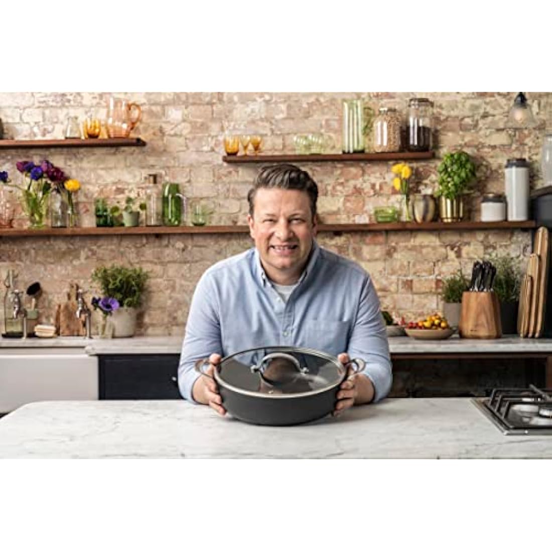 Tefal Jamie Oliver Hard Anodized Non-Stick Shallow Pot, 30cm, 5.4L
