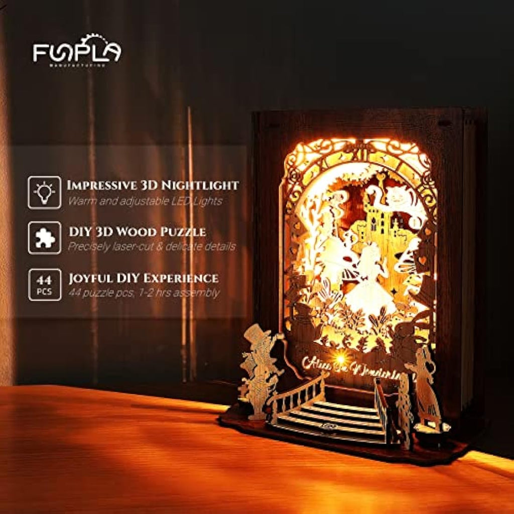 FUNPOLA Alice in Wonderland 3D Wooden Puzzle LED Nightlight DIY Kit